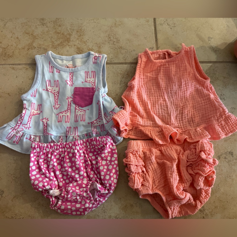 Pink and Blue Giraffe Print Baby Outfits Set